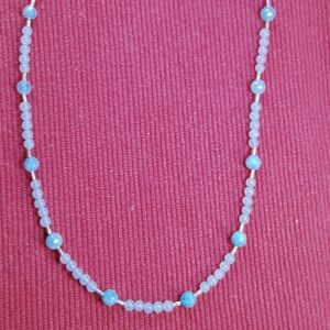 AQUAMARINE, SOFT BLUE & STERLING SILVER BEADED, 18" INCH NECKLACE.